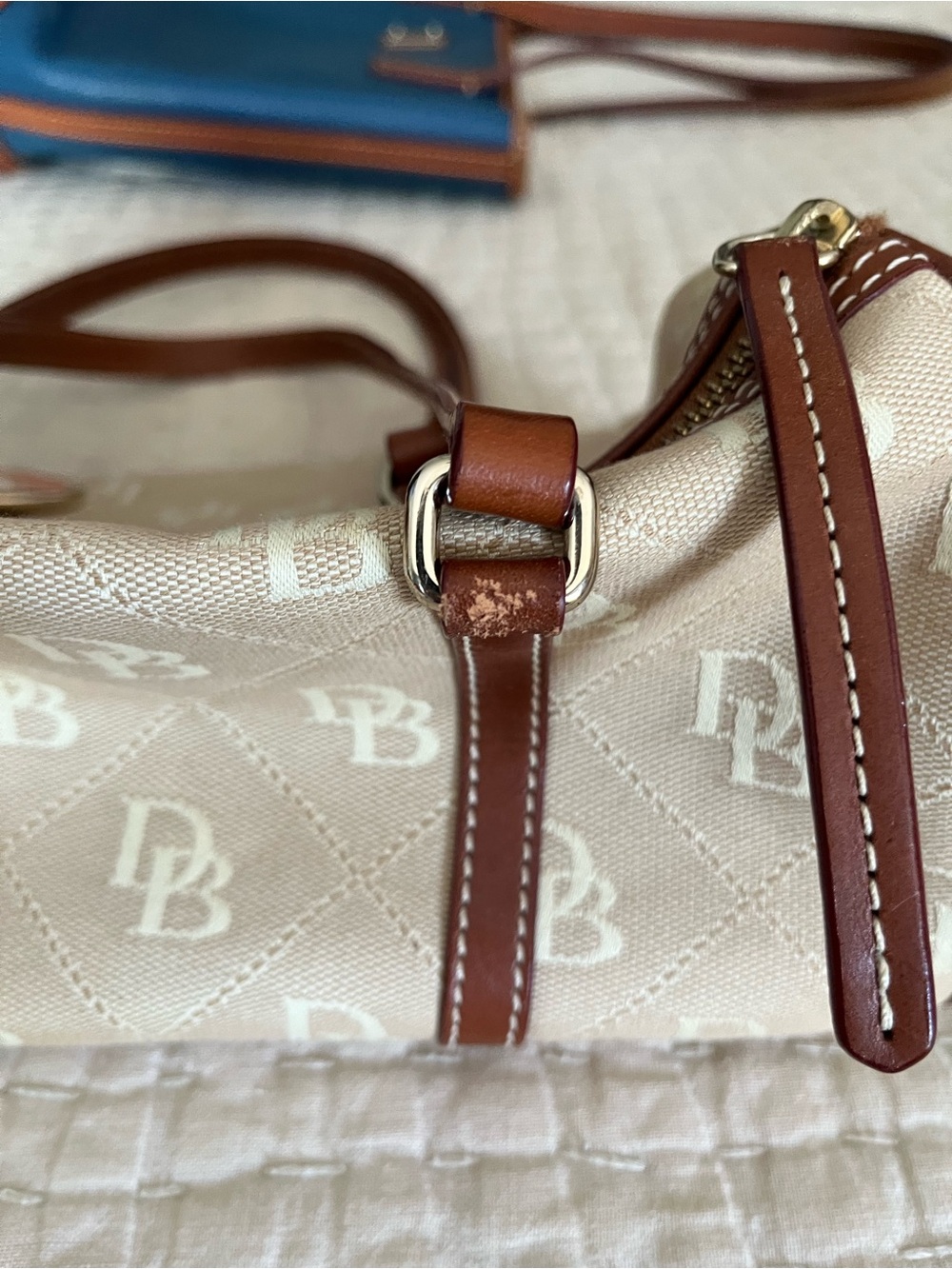 Dooney & Bourke Beige Monogram Barrel Bag with Brown Trim - Picture 5 of 6
